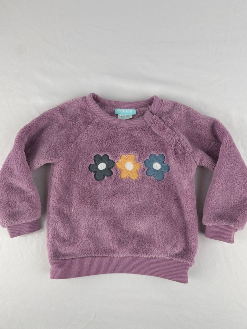 Pekkle Purple Fleece Flower Embroidered Flower Sweatshirt